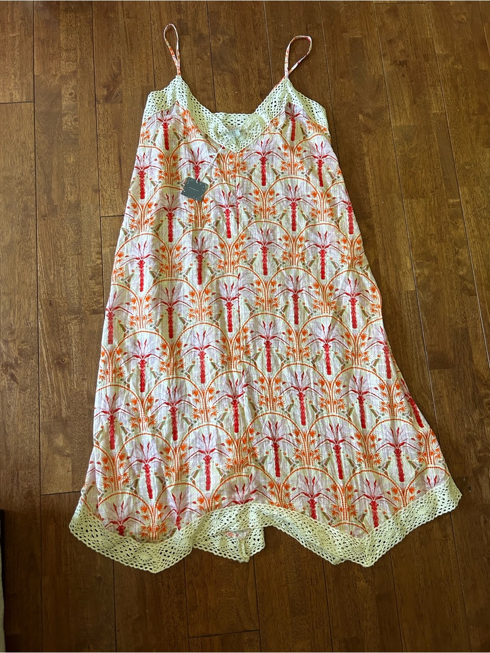 Haute Hippie Cream Slip Midi Dress with Orange & Red Print